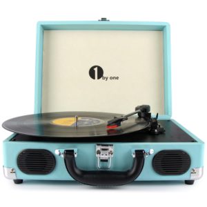 1Byone Belt Drive 3 Speed Portable Stereo Turntable in Turquoise